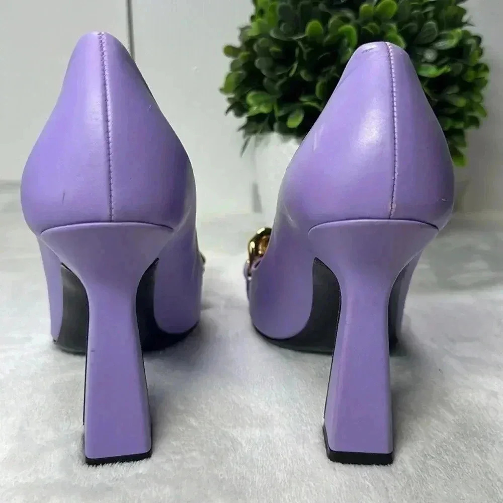 Versace SZ 7 Medusa Insignia Purple Gold Chain Heels Pumps - Picture 7 of 15